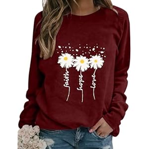 EADINVE Women Crewneck Daisy Print Long Sleev...