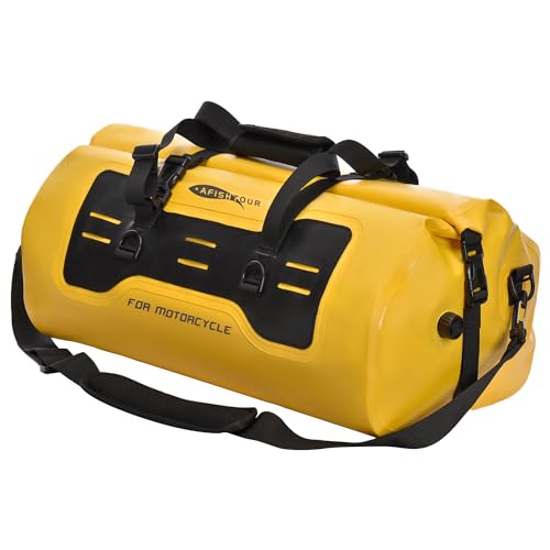 40L Waterproof Motorcycle Duffel Bag - Motorcycle Luggage Tail Bag with Straps for Back Seat - Roll Top Dry Bag for Kayaking, Rafting, Boating, Camping, Travel, Beach (Yellow)