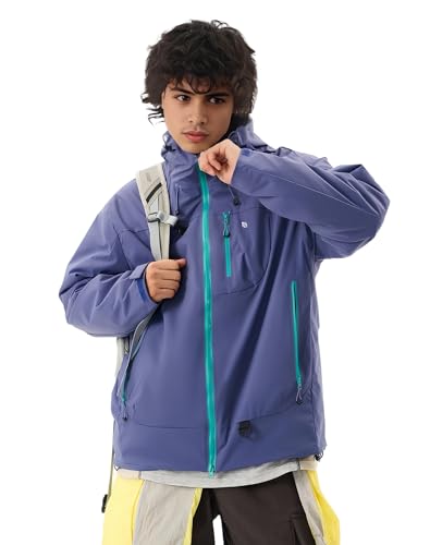 Image of Venzina Men's Waterproof Rain Jacket-Lightweight Windbreaker with Color Block Design, Breathable for Urban Outdoor, Daily Commuting I Fashion Unisex Couple Jacket
