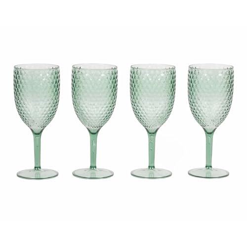Cambridge CM07655GEU7 Fete Copas de vino con diseño de diamante, juego de 4 piezas, copas de plástico sin BPA para exteriores, fiestas, casas de vacaciones y acampadas, verdes
