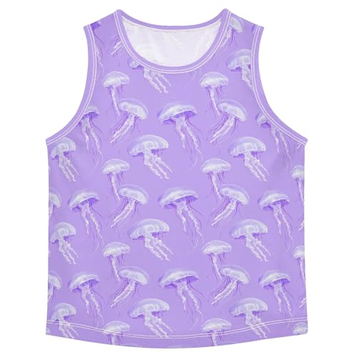 Purple Jellyfish Pattern Boys Tank Top Sleeveless Quick Dry Athletic T-Shirts 3-10T