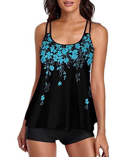 Image of Urchics 2026 Women Two Piece Tankini Swimsuit Tummy Control Plus Size Long Torso Top and High Waisted Boyshorts Bathing Suits