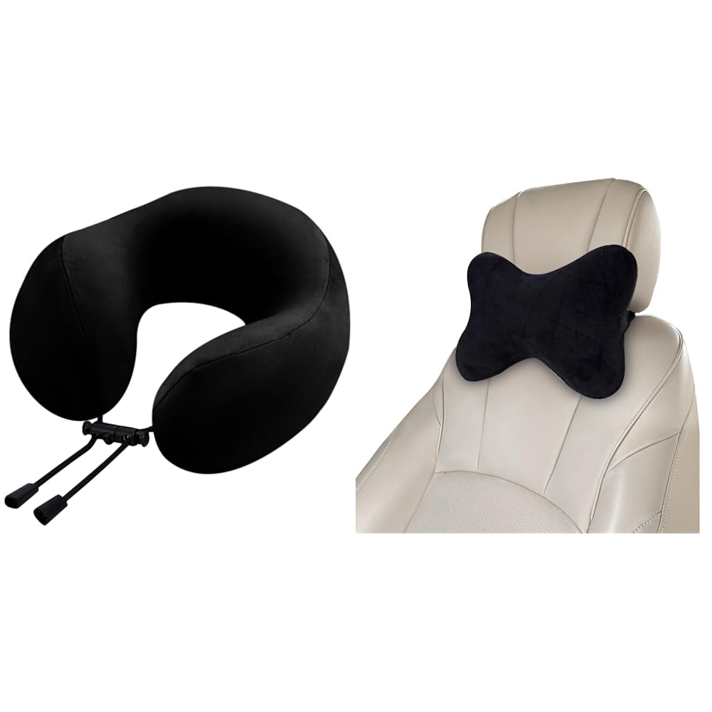Extra Soft Memory Foam Luxury Travel Neck Support Rest Pillow with Soft Washable & + Car Neck Rest Pillow for Head Rest Super Soft Fiber Neck Support for Car Seat, Office Chair, Car-image-35