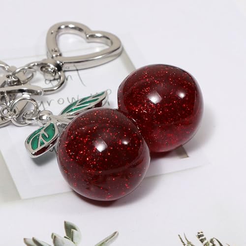 Heart-Shaped Keychain with Initial A-Z and Cherry Charm Bag Charms for Women,Car Accessories