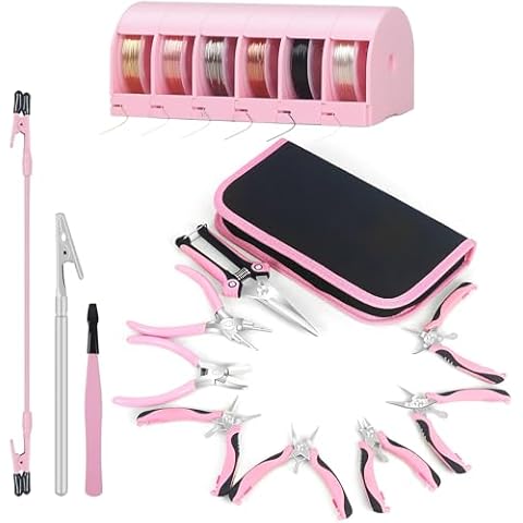 Toolour Jewelry Pliers Set Jewelry Making Tools, Mini Jeweler Pliers with Beading Wire Kit, Pink Craft Pliers for Jewelry Making Supplies DIY Hobby Repair Cover