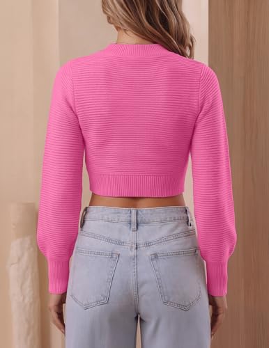 Image of ZESICA Women's Fall Mock Neck Long Sleeve Cropped Sweaters | Soft Ribbed Knit Pullover, Work Office, Business Casual, 2026 Winter Transition Clothing, Warm Comfy, Going Out Outfits