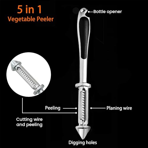 Image of Storite Stainless Steel Peeler for Vegetables and Fruits | 5 in 1 Multifunctional Julienne Peeler for Kitchen | Versatile Vegetable Peelers for Salad Preparation (2, 5 in 1 Vegetable Peeler Down)