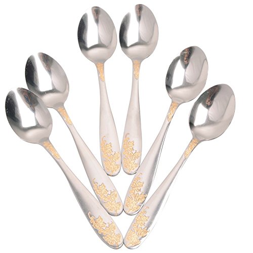 Aligle 12Pcs Stainless Steel Fruit Forks And Dessert Spoon Carved Handle #TOP2