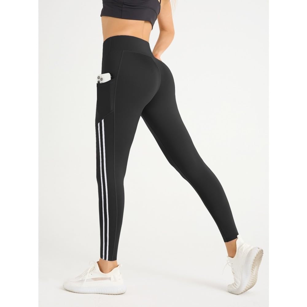 DYRBF - Leggings da donna a vita alta per yoga, con tasche, per corsa, tasca per telefono, controllo della pancia, pantaloni da allenamento per palestra, fitness