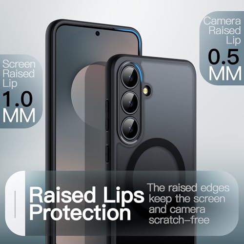 Image of JETech Magnetic Cover Case for Samsung Galaxy S25 FE, Compatible with MagSafe, Translucent Matte Back Shockproof Phone Cover (Black)