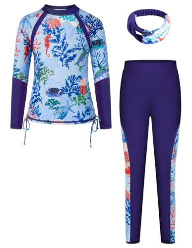 Image of GRACE KARIN Girls Long Sleeve Swimsuit Two Piece Rashguard Floral Swimwear 6-14Y