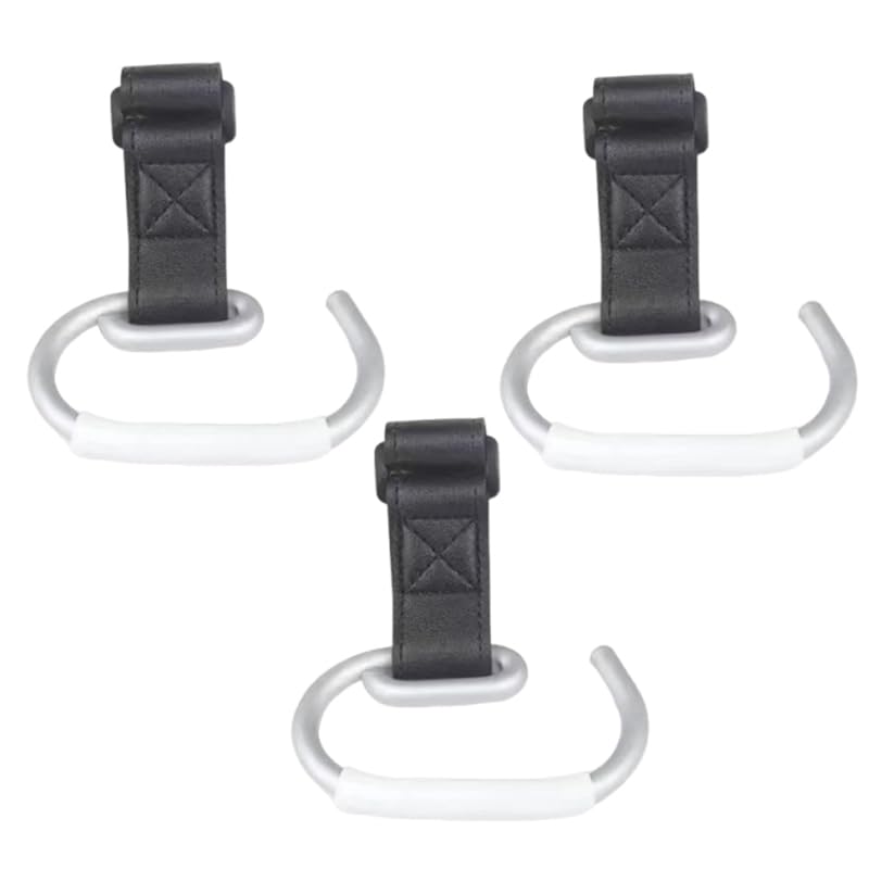 3 Pack Stroller Hooks, Stroller Straps for Diaper Bags,Adjustable Stroller Carabiner Clip,Baby Stroller Accessories for nuna,Uppababy,Bob,Hook for Bike,Scooter,Wheelchair (Type B Black)