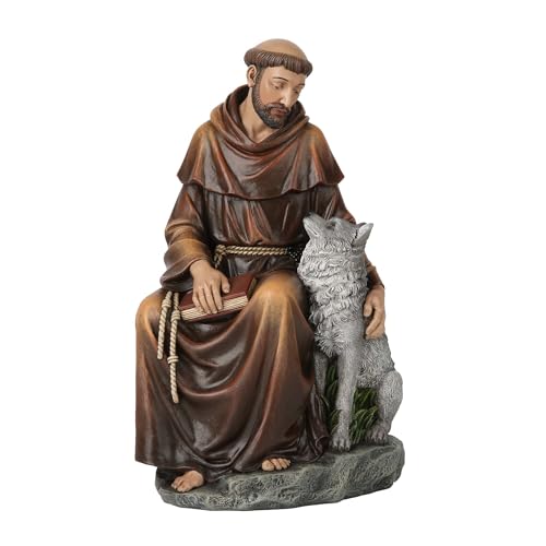 BC Catholic Saint Francis Statue, 10.5" H St. Francis of Assisi Inspirational Garden Figure, Religious Gift, Devotional Home décor, Renaissance Sculpture Handpainted by Buildclassic