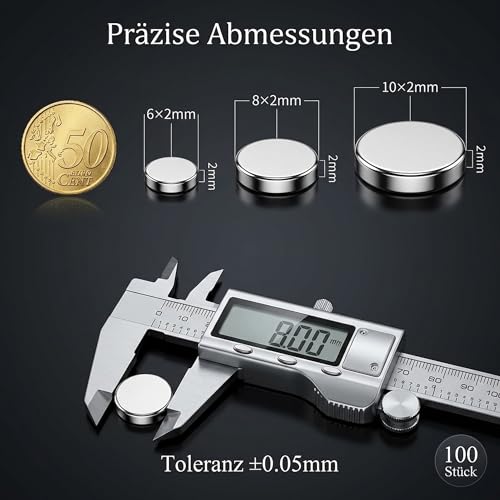100 Stück Mini Neodym-Magnete,8X2mm Runde Starkmagnete mit starker Haftkraft – Ideal für Magnettafel, Whiteboard, Kühlschrank und Handwerk