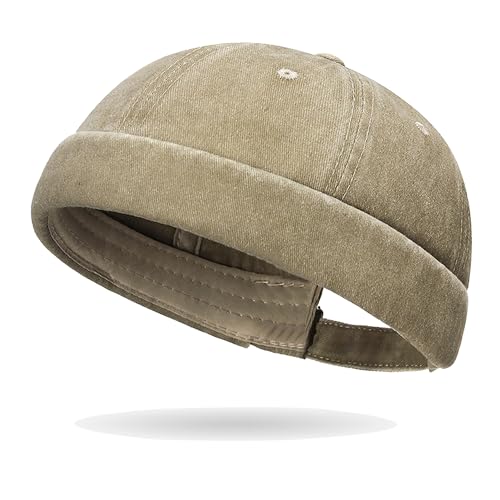 Image of Classic Vintage Style Solid Color Sailor brimless Skull hat Casual Washed Cotton Rolled Cuff Harbour Hat