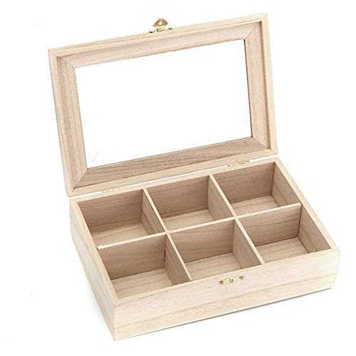 Noblik 6 Compartiments Bo？Te à Thé Naturel en Bois Sac à Thé Durable Bijoux Organisateur Bo？Te De Rangement en Bois Sucre Coffrets Cadeaux Paquet Conteneur Bijoux Organisateur Cover