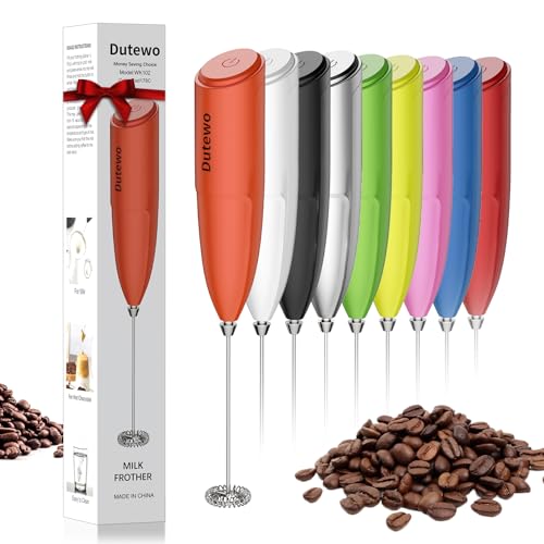 Hand Mixer Milk Frother for Coffee - Dutewo Frother Handheld Foam Maker for Lattes, Electric whisk Drink Mixer Mini Foamer for Cappuccino, Frappe, Matcha, Hot Chocolate, Red 178C