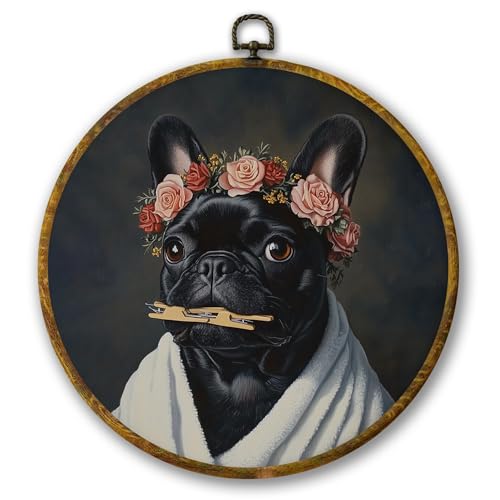 Mcehtle Vintage Floral French Bulldog Bathroom Wall Art Decor