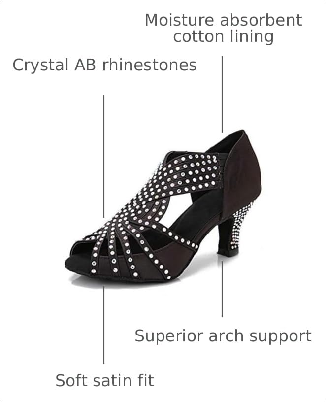 Image of TTdancewear Women Rhinestone Dance Shoes Ballroom Latin Salsa Bachata Performance Dance Dancing Shoes