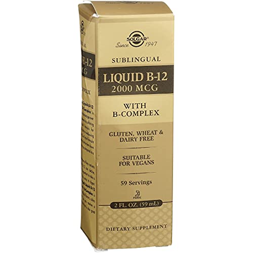 Solgar Sublingual Liquid B-12 2000 mcg with B-Complex | 2 fl. oz. (59 ml) | 59 Servings | Supports Red Blood Cell Regeneration & Energy Production | Non-GMO, Gluten & Dairy Free | Suitable for Vegans