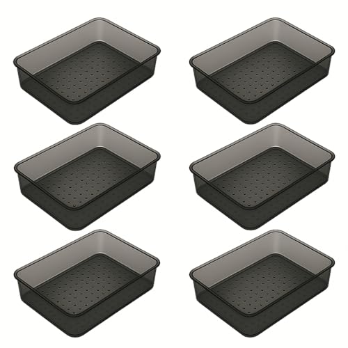 Image of mechdel Drawer Organizer Set /Bathroom and Dressing Table Trays /Cosmetic Display /Bathroom Cosmetic Organizers /Unbreakable Drawer Organizer /Drawer Divider Tray (Black, (6 x 9) -6PCS)
