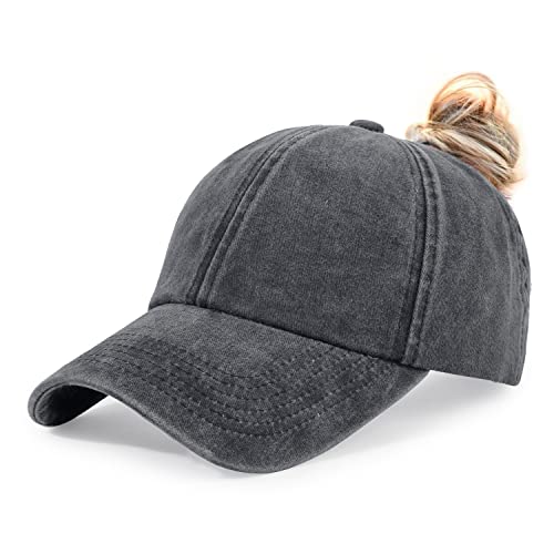 Image of HH HOFNEN Ponytail Hat for Women Washed Distressed Baseball Cap Ponycaps