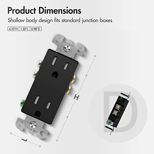Decorator Receptacle Outlet With Wall Plates, 15 Amp, 125 Volt, Tamper Resistant, Grounding Ul Listed Micmi #TOP2