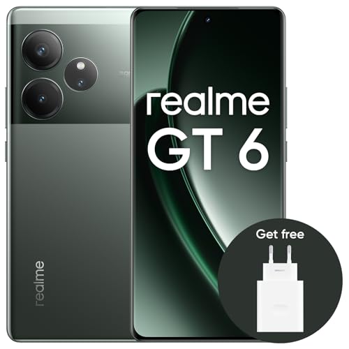 realme Smartphone GT6 256GB 8GB Razor Green EU + SUPERVOOC 120W Power Adapter White