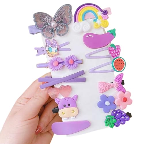Image of Wazdorf 14 Pieces Girls Hair Pins with Clear Bag, Baby Clips Cute Cute Fruit Cartoon Animal Pin for Kids, Women, Girls Hair Accessories (purple)