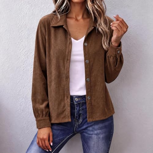 Womens Winter Jackets 2026 Corduroy Shacket Women Button Down Long Sleeve Casual Office Shirt Jacket 10 Piece Capsule Wardrobe 2026 Brown S Chaquetas para Mujer - image 6