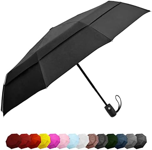 EEZ-Y Compact Travel Umbrella w/Windproof Double Canopy Construction - Auto Open Close Button for One Handed Operation - Sturdy Portable and Lightweight for Easy Carry