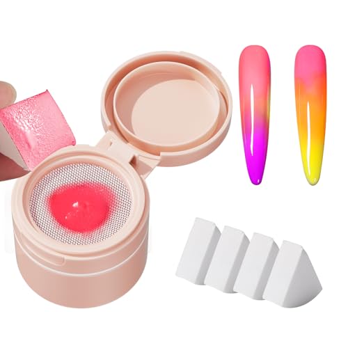 Cushion Gradient Painting Gel, Hot Pink Ombre Nails Patting Gel Polish with 4 Big Nail Sponges, Full Coverage Precise Dip Control, UV/LED for French Manicure Aura Nails DIY Nail Art Home & Salon Use