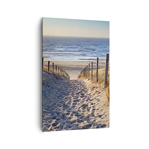 Deco Cadre Salon mer plage dune Moderne Impression sur Toile 80x120cm Image Tableau Decoration Murale Chambre Cuisine Vertical Art Wall Decor Design Grand...