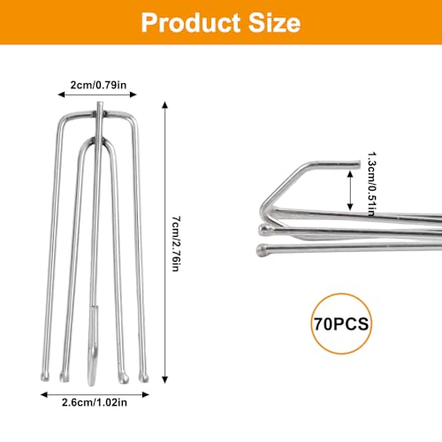 70 Stück Gardinenhaken Metall, Edelstahl Gardinenhaken, 4 Zinken Pinch Vorhang Falte Haken, Vorhanghaken aus Edelstahl, Curtain Hooks, für Gardinen und Vorhangringe Schienen, für Türvorhänge