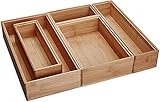 Lipper International 88005 Bamboo Wood Drawer Organizer Boxes, Assorted Sizes, 5-Piece Set