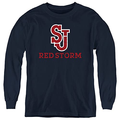 St. John's University Official Red Storm Logo Youth Long Sleeve T Shirt,Navy, X-Large