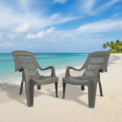 Image of SkyGlamour Supreme Comfy Relax Plastic Arm Chair | Chair for Living Room |Comfort Plastic Chair for Garden, Home, Indoor and Outdoor Use | Plastic Chair Set of 2 |Color: Champagne; Set of 2