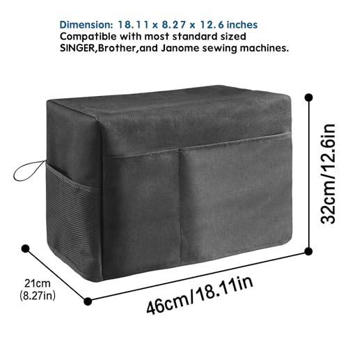 Boczif Sewing Machine Cover with Accessories Storage Pockets and Side Handle, Sewing Dust Cover Compatible with Most Standard Singer Brother Machines(Black)