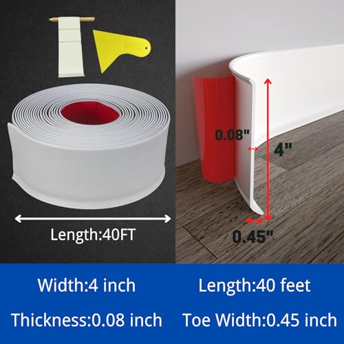 COUKIU Flexible Baseboard Molding Trim, 4 Inch x 40 Feet Self-Adhesive Vinyl Wall Base Cove Base, Peel and Stick Rubber Wall Base Moulding Trim(S100, White) by COUKIU - Used condition - Image 2