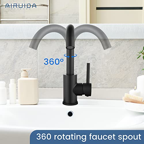 Airuida Bar Sink Faucet Single Hole Bathroom Kitchen Small Rv Sink Faucet Matte Black Deck Mount Sus304 Lavatory Mixer Tap Single Handle One Hole 360 Degree Swivel Spout Lavatory Sink Faucet #TOP7