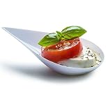 DLux 100 4-in Tear Drop Mini Appetizer Plates, White Plastic Spoons - Desserts and Appetizers Dishes Serving Plate - Asian Spoon Set, Small Catering Dessert Tasting Cups - with Recipe Ebook