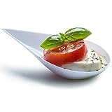 DLux 100 4-in Tear Drop Mini Appetizer Plates, White Plastic Spoons - Desserts and Appetizers Dishes Serving Plate - Disposable Asian Spoon Set, Small Catering Dessert Tasting Cups - with Recipe Ebook