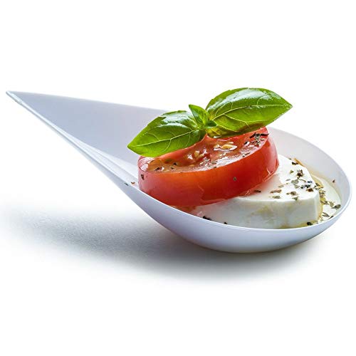 DLux 100 4-in Tear Drop Mini Appetizer Plates, Reusable White Plastic Spoons - Desserts and Appetizers Dishes Serving Plate - Asian Spoon Set, Small Catering Dessert Tasting Cups - with Recipe Ebook by DLux - Used condition - US$13.18