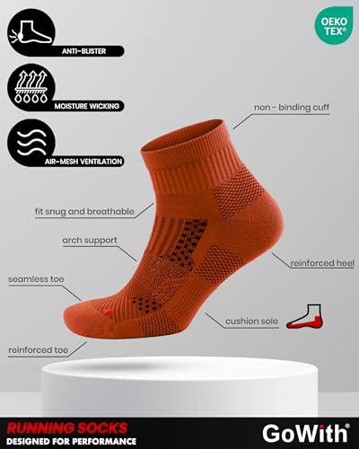Image of GoWith 2 /4 Pairs Quarter Running Socks for Men & Women, Athletic Anti-Blister Cushioned Seamless Padded Ancle Socks