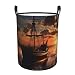 Boat at dusk print Circular Hamper Waterproof Storage Bin Organizer Basket Laundry Hamper With Handles For Clothes Toys Medium