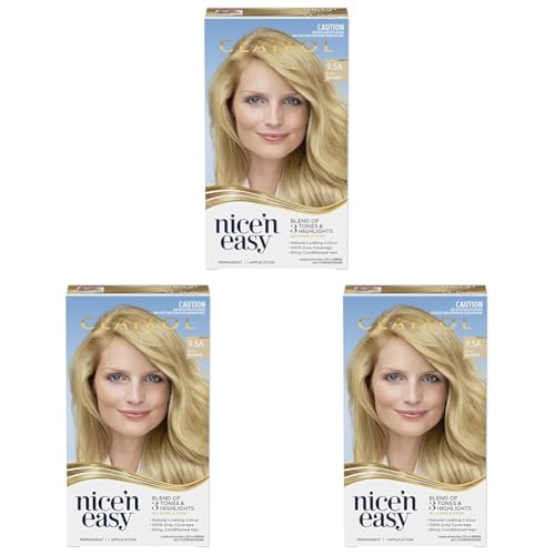 Clairol Nice 'N Easy Permanent Colour 9.5A Natural Baby Blonde, 100% Grey Coverage, Natural Looking Hair Colour (Pack of 3)