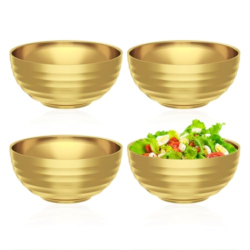 4 Pack Stainless Steel Mixing Bowls, Gold Appetizer Platter, 5.5in Prep Bowls for Kitchen, Metal Serving Bowls for Sauces, Rice, ATSKIM Individual Bowls for Dips, Cooking (Gold)