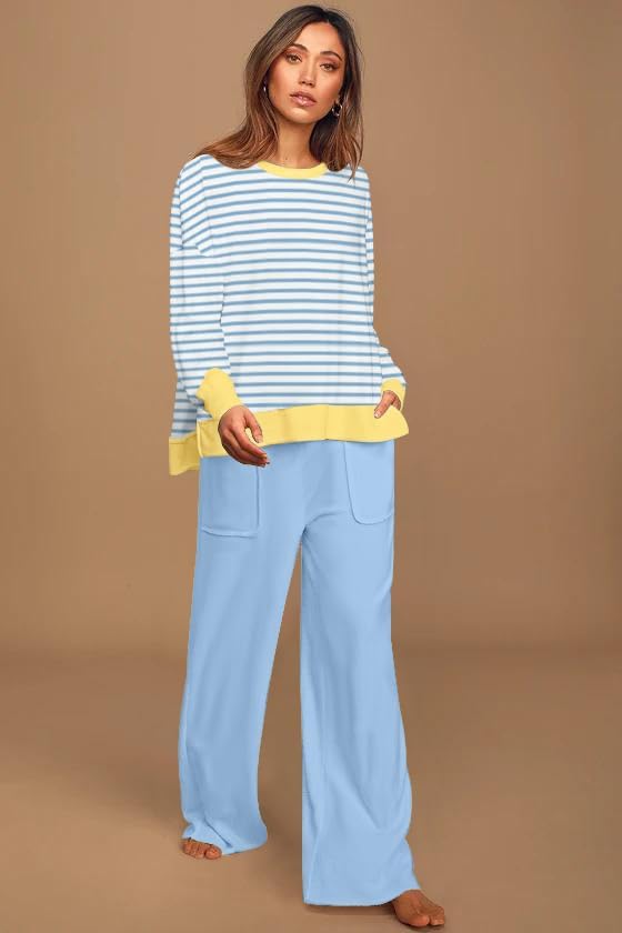 ETCYY NEW Lounge Sets for Women 2 Piece Outfits with Side Split Sweatshirt Tops and Wide Leg Sweatpants - Image 2