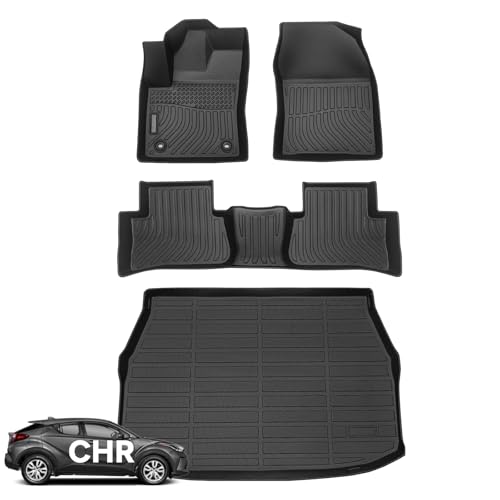 Wayhigh® Floor Mats & Cargo Liner for Toyota CHR/C-HR 2018-2022 All Weather TPE Car Mats Waterproof Heavy Duty Floor Liners Custom Fit for C-HR Accessories- Black