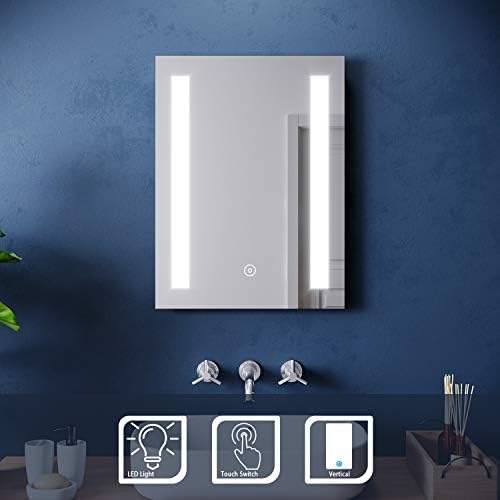 SIRHONA - Specchio a LED per bagno con illuminazione 60 x 45 cm